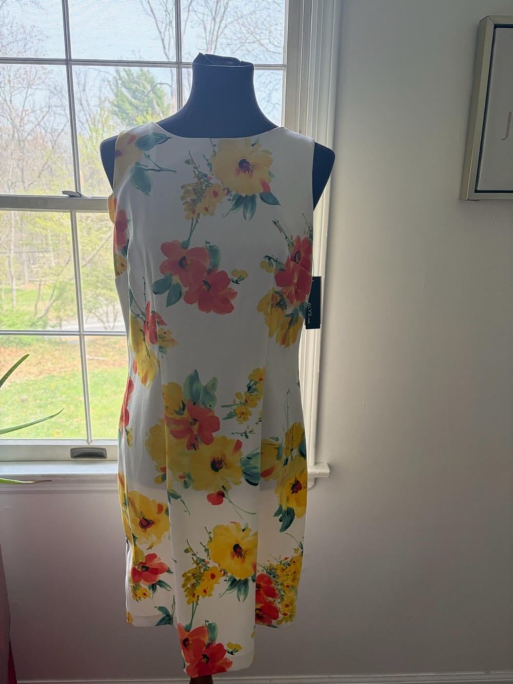 Alyx White Midi Dress with Yellow & Coral Floral Print